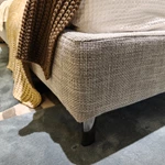 Dual-Material Upholstered Bed with Beige Leather & Grey Fabric Headboard & Low-Profile Base